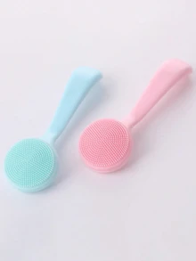 1pc Silicone Facial Brush, Manual Silicone Cleansing Brush, Handheld Facial Exfoliating Brush, Reusable Cleansing Brush, Used For Removing Makeup Residue, Blackheads And Facial Massage - Multicolor - View 2