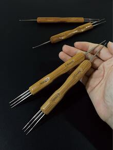 2件套1+2/1+3双头钩针/假发编织工具，带发夹，三叉/两叉双头钩针，竹柄假发接发钩 - 鉤針 - 查看 5