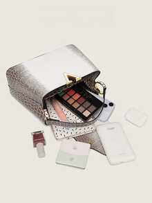 Luxury Crocodile Embossed Ombre Handbag, Adjustable Shoulder Strap Convertible Tote & Crossbody Bag - White - View 4