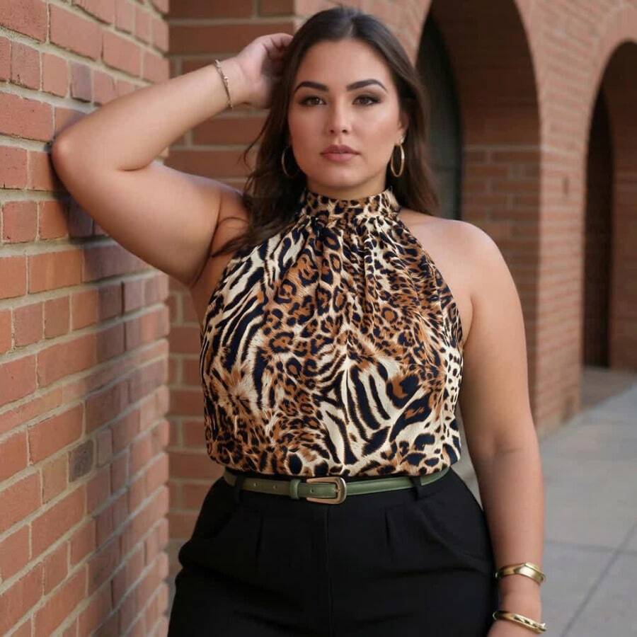 Elegant Plus Size Tank Top/Blouse, High Neck And Sleeveless, Large Sizes. - 彩色 - 查看 1