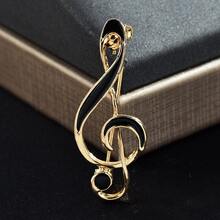 1pc Personalized Music Note Brooch, Minimalist Chic Zinc Alloy Lapel Pin For Suit & Shirt - Yellow Gold - View 6