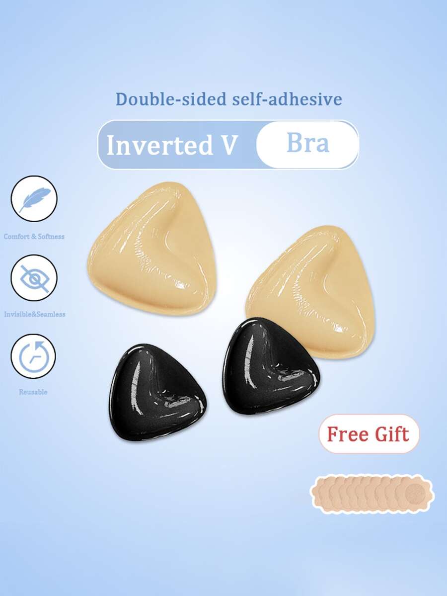 1 Pair Double-Sided Adhesive Push-Up Bra Pads - Reusable Sticky Bra Pads With Padding - Suitable For Dresses, Bikinis - Multicolor - View 1