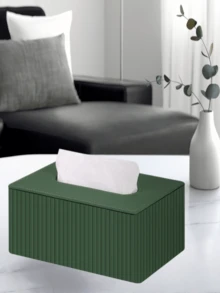 Dark Green Striped PU Leather Tissue Box Cover, Available In Rectangular And Square Styles, Suitable For Cars, Living Rooms, Bedrooms, And Bathrooms. - Multicolor - View 3
