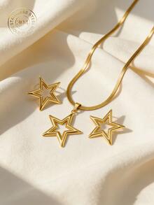 Conjunto de pendientes y collar con estrella, conjunto de joyería minimalista de mujer con colgante de estrella, accesorios de joyería con collar y pendientes de estrella de moda, regalo para fiesta de vacaciones - Multicolor - Ver 6