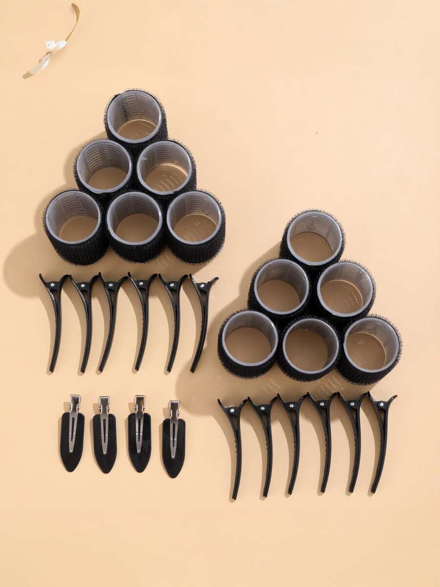 28 件套大号卷发器套装，带夹子，自粘式卷发器，适用于长发、中长发、短发和刘海，DIY 卷发工具（包含 12 个大号卷发棒 + 16 个夹子），美发造型套装，无需加热即可打造完美发型