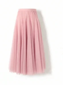 Women's High Waist Floor-Length Tulle Skirt In Dusty Pink And Champagne, Suitable For Weddings, Banquets, Performances, Parties, And Costume Play Decorative Skirts, As Well As Stage Performance Skirts - Multicolor - View 3