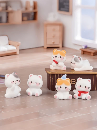 6pcs Resin Cat Figurines, Miniature Landscape Decor, Cute Desktop Ornaments Suitable For Bedroom, Living Room, Vanity, Bookshelf, Rounded Shape With Lifelike Details, Create Cozy Home Atmosphere For Various Scenes
