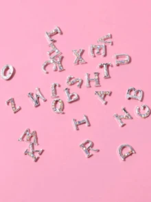 26个/包 3D银色底AB彩水钻字母美甲饰品，字母金属美甲装饰，DIY美甲设计用品 - 銀色 - 查看 3
