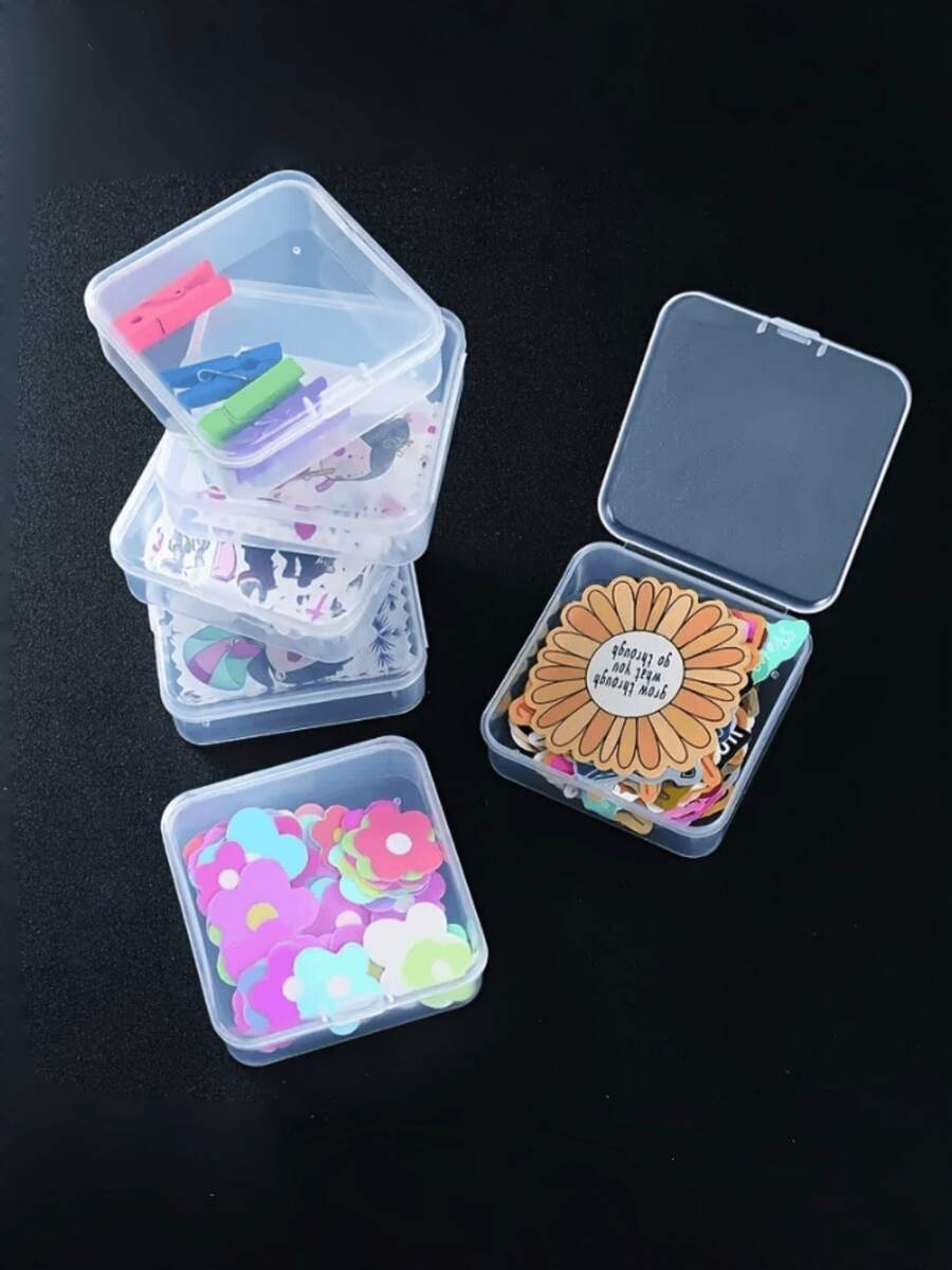 6pcs Transparent Storage Boxes With Stickers, Multi-Functional Portable Jewelry Accessories Storage Boxes, Small Containers For Collecting Small Items, Beads, Jewelry, Cards, Stickers And Crafts