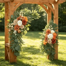 2 piezas Ramo de simulación de alta gama para decoración de mesa de boda, escalera y bienvenida, hecho a mano con flores artificiales, adecuado para letreros de bienvenida y decoración de boda - Naranja - Ver 1
