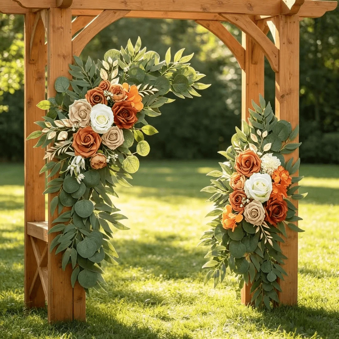 2 piezas Ramo de simulación de alta gama para decoración de mesa de boda, escalera y bienvenida, hecho a mano con flores artificiales, adecuado para letreros de bienvenida y decoración de boda - Naranja - Ver 1