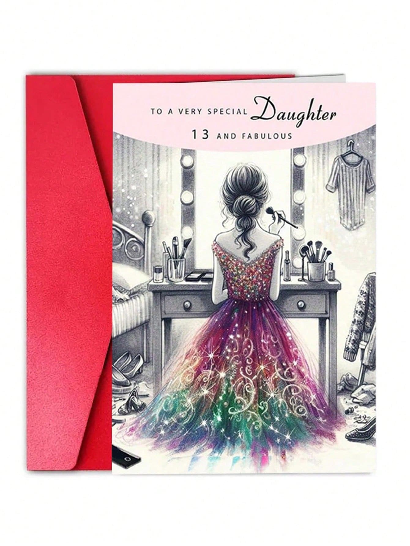 1Pc Daughter 13th Birthday Card - Elegant Birthday Card For A Special Daughter Age 13 With Lovely Verse Inside. With Envelope - View 1