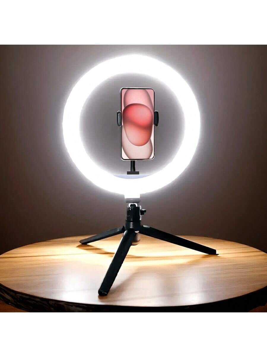 1 buah Lampu Ring LED 10 Inci yang Dapat Diatur, Suhu Warna Dapat Diatur - Ditenagai USB, Dengan 120 Manik LED, Leher Angsa Fleksibel 360°, Tripod dan Dudukan Ponsel, Cocok untuk Video Blog, Fotografi dan Live Streaming. Juga Cocok untuk Fotografi, Perekaman Video, Live Streaming, Rapat Zoom, dengan Stand Lampu Selfie. - Hitam - View 1