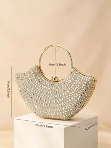 Sparkling Crystal Bracelet Handle Evening Clutch, Luxury Hard Shell Handbag, Bridal Wallet, Party Crossbody Bag With Detachable Chain - Gold - View 3