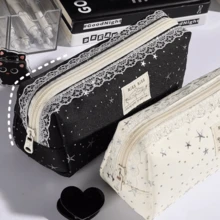 1个星形印花蕾丝铅笔盒，可爱化妆包和文具收纳包，适合女孩 - 星形印花蕾絲 - 查看 5