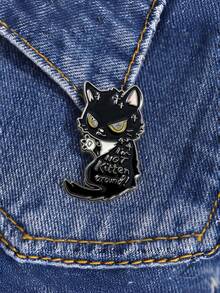 1pc Cute Cartoon Black Cat Reflective Enamel Badge "I'm Not Kidding Around" Metal Brooch Bag Accessory, Delicate Student Gift - Multicolor - View 5