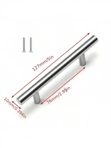 1/10pcs Brushed Gold Kitchen Cabinet Handles, Stainless Steel T-Bar Door Pulls, 96mm Cupboard Knobs And Handles, Black Furniture Handles - Multicolor - View 15