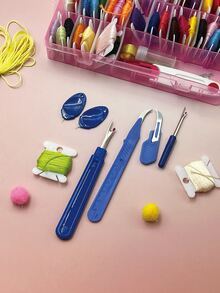 Set de 6 piezas de desganchadores de costura azules para principiantes, incluye 2 desganchadores en forma de hoz + 1 desganchador grande y 1 pequeño + 2 enhebradoras de pulgar con tapas de , mangos antideslizantes, adecuado para manualidades, costura, alteración de prendas, reparación de textiles para el hogar, práctica de manualidades DIY - Quitahilos - Ver 4
