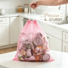 200pcs Rose Scented Pink Trash Bags, Small 4-5 Gallon Drawstring Garbage Bags, Virgin Material, Fresh Rose Fragrance Odor Control, Leak-Proof & Thick Kitchen Trash Can Liners For Bathroom, Bedroom, Office - Dây rút - Xem 3