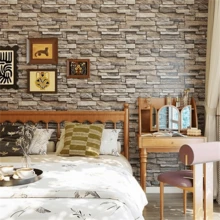 1 Cuộn Giấy Dán Tường 3D Vân Gạch, Chống Nước, Chống Dầu, Có Thể Tháo Gỡ, Thích Hợp Cho Tường, Bếp, Tủ, Trang Trí Nhà Cửa, Cải Tạo Phòng, Giấy Dán Tường Vinyl Hiện Đại Tự Làm, Kích Thước 17.71x196.85 inch - Đá La Mã - Xem 8