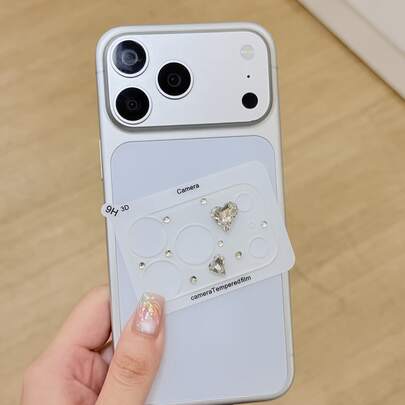 Luxury Rhinestone Transparent Camera Lens Protector Film Compatible With Apple 17 Pro/17 Pro Max Series, All-Inclusive Anti-Dust Anti-Fall Anti-Scratch Electrostatic Adsorption Camera Lens Protective Film