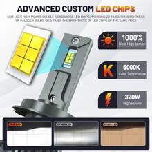 HYNBYZJ 2个H4 H7 LED CANBUS H11 H1 H3 9005 HB3 9006 HB4 9007 9008 9012 LED大灯 320W高功率 6000K 汽车前大灯灯泡 12V - A - 查看 2