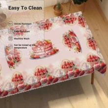 1件草莓茶会桌布，派对用品，草莓蛋糕图案，涤纶面料，耐用可水洗，适用于生日派对、聚会、周年纪念、日常聚会、居家使用、室内/室外婚礼、茶会、露营桌布 - A - 查看 3