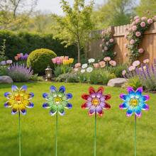 4pcs Outdoor Metal Colorful Floral Garden Decor Stakes | Durable And Vibrant Garden Decorations, Yard Art, Patio Decor, Lawn Accessories, Easy To Install, Suitable For Landscaping, Spring, Summer And Holiday Decorations - Flowers - View 11