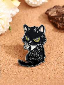 1pc Cute Cartoon Black Cat Reflective Enamel Badge "I'm Not Kidding Around" Metal Brooch Bag Accessory, Delicate Student Gift - Multicolor - View 2