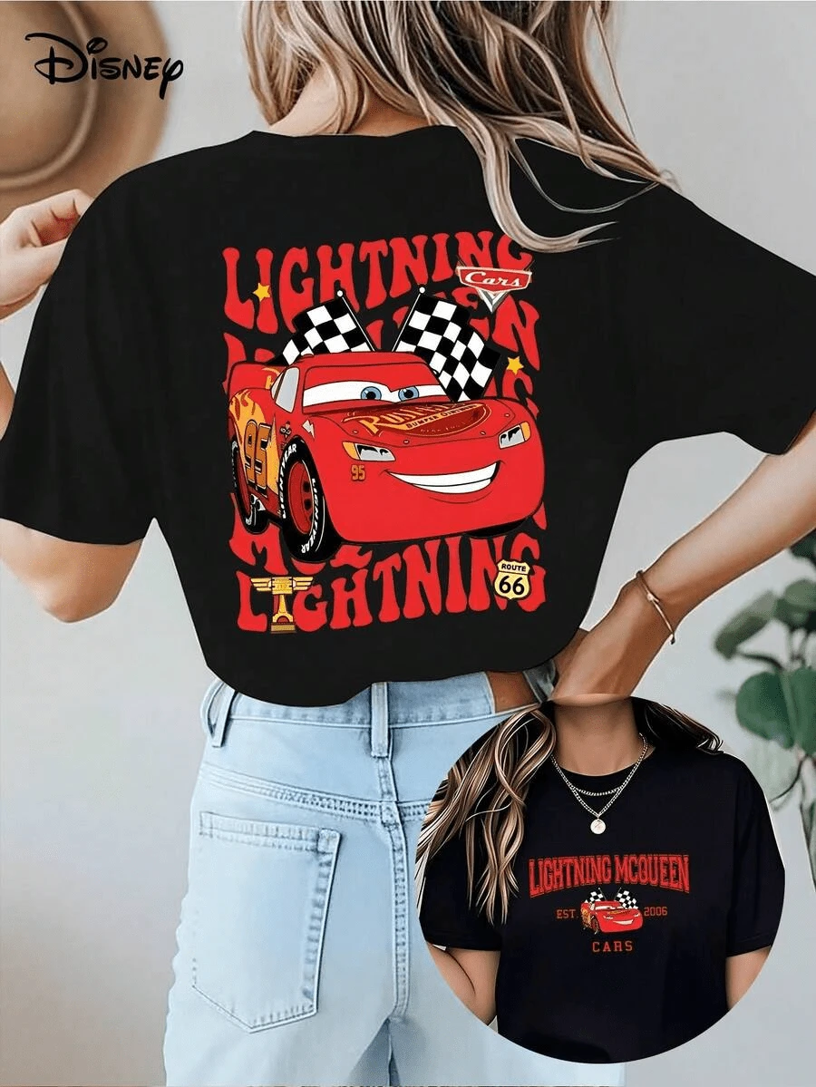 Disney Cars Double-Sided Short Sleeve, Lightning Mcqueen Shirt - Radiator Springs Park Short Sleeve, Family Vacation T-Shirt, Short Sleeve - màu đen - Xem 1
