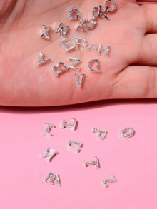 26个/包 3D银色底AB彩水钻字母美甲饰品，字母金属美甲装饰，DIY美甲设计用品 - 銀色 - 查看 4