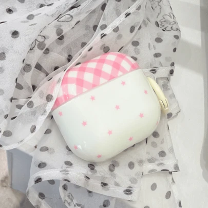 Korean Minimalist Star Plaid + Hoop Pro 3/Pro 2 Case, Cute Apple 4/ 3 Personalized Earphone Protective Cover For Women