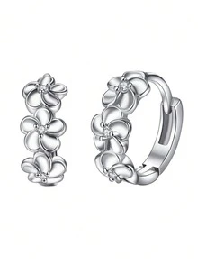 1 Đôi bông tai cưới hình hoa nhỏ màu bạc đính đá Cubic Zirconia - Bạc - Xem 2
