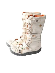 TMA EYES Vintage Handmade Stitching PU Patchwork Women's Mid-Calf Boots, Side Zipper Chunky Heel Tall Boots, Equestrian Boots, Everyday Wear Black Tall Boots - White - View 2