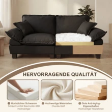 Modular Corner Sofa, L-Shaped Cloud Couch With Sailboat Design, Including 1 Movable Ottoman & 2 Soft Cushions, Comfortable Chenille Cover For Living Rooms & Apartments, Black - Black - View 4