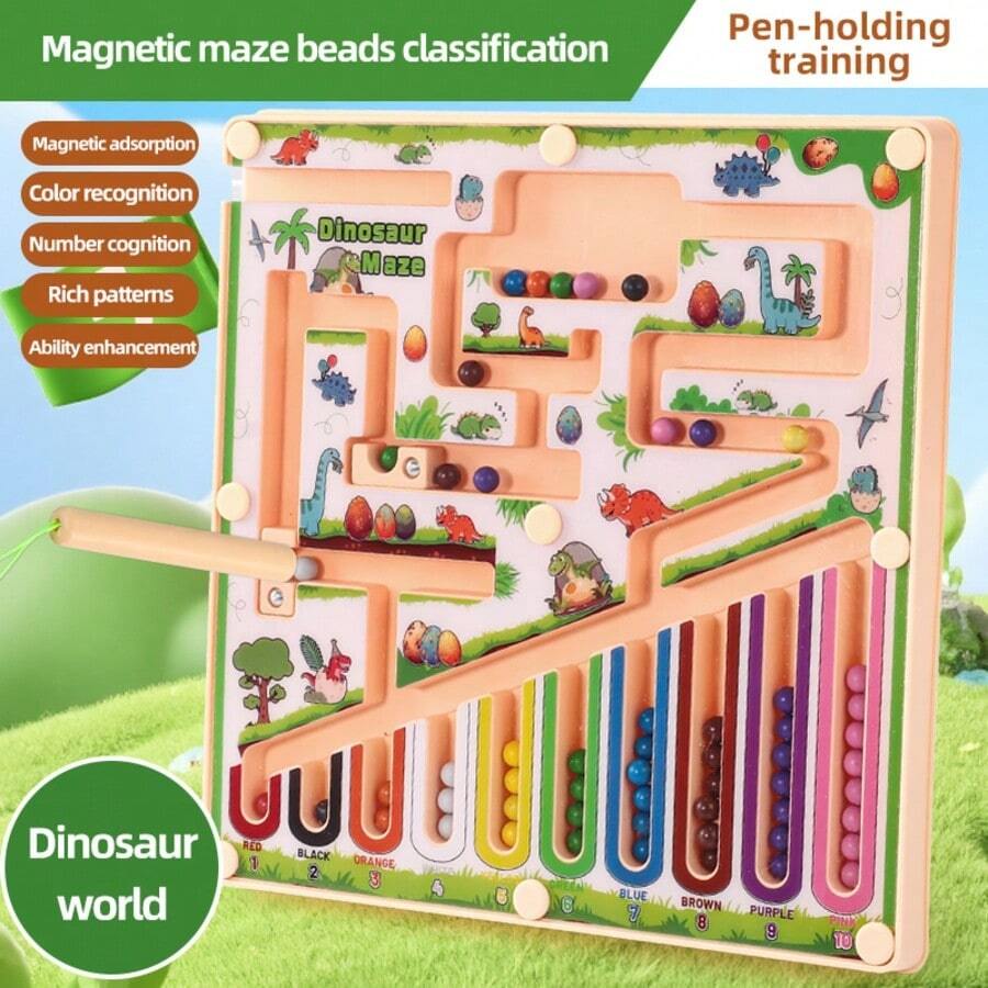 Dinosaur Maze Toy, Magnetic Colorful Numeric Maze Board With Counting Beads, Montessori Early Education Puzzle For Children 3+ Years Old, Fine Motor Skills Development Toy, Ideal Birthday Gift For Boys And Girls - Multicolor - View 1