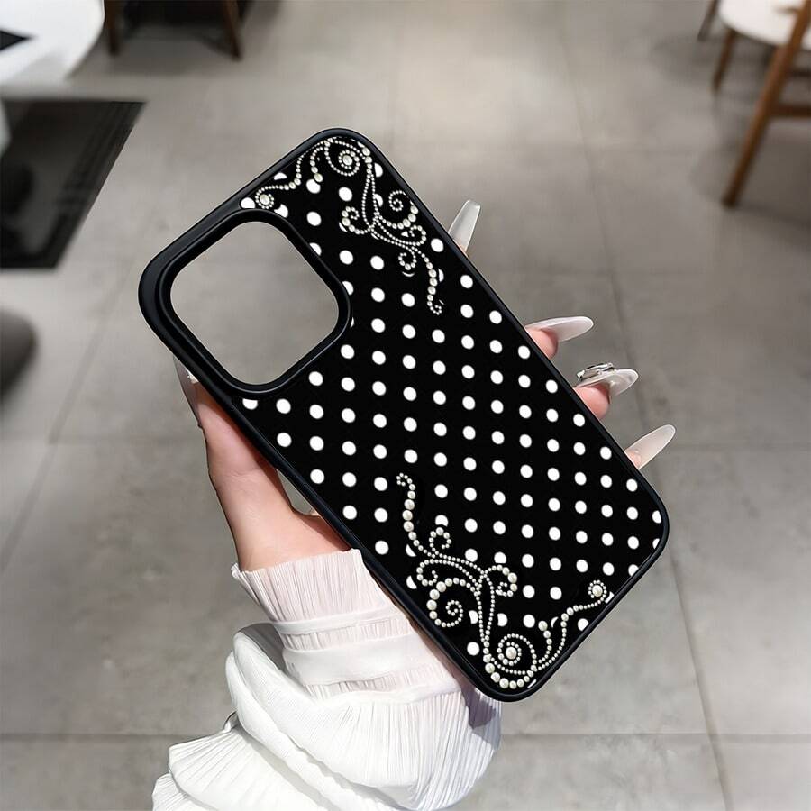 Pearl Polka Dot Dream Patterned Card Holder Leather Case Is Compatible With IPhone 17 Pro Max/Air/16/15/14/13/12/11.For  S22/S23/S24/25. It's An Ideal Gift For Christmas, Valentine's Day, And New Year's, Perfect For Boyfriends, Girlfriends, And Family. - 黑色1 - 查看 1