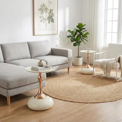 Modern Martini-Tische, Smaller Round Beistelltisch Für Das Wohnzimmer, 38 Cm Endtisch Mit Metallbasis, White Kreis Schlafzimmertisch Und Nachttisch, Balkontisch Für Tee, Ecke Akzenttische Für Bett