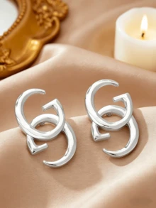 1 par de pendientes de aro con diseño geométrico y letra, adecuados para uso diario, gran regalo para el Día de San Valentín, Día de la Madre, cumpleaños de la madre - Blanco - Ver 2