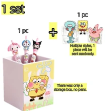 SpongeBob SquarePants Hộp đựng đồ để bàn hình hoạt hình dễ thương, dung tích lớn, đựng bút và cọ trang điểm, giao hàng ngẫu nhiên. - Nhiều màu - Xem 6