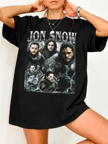 G-GameS Of T-Thrones, Vintage 90s Jon Snow T-Shirt, Counterfeit, Retro Style. - Black - View 6