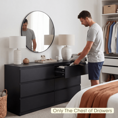 SUN YEE 6 Chest Of Drawers Powder-Coated Metal Runners, Storage Cabinet Nightstand With Anti-Tipping Kit, Easy Assemble, For Hallway, Bedroom And Living Room, 120x40x73CM, Black