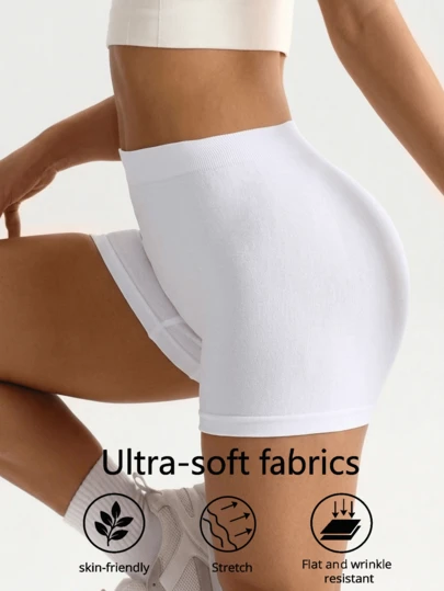 1pc Women's White Seamless High-Waisted Yoga Shorts, Waist & Abdomen Shaping, Lifting Butt, Compression Cycling Shorts, Opaque Wrinkle-Resistant Fabric, Natural Curve Shaping, Suitable For Fitness, Running And Casual Wear