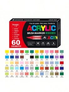 Multi-Color Soft Tip Acrylic Marker Pen Set, Large Capacity Soft Tip, Suitable For Student Painting And Art Coloring Books, DIY Graffiti Hand-Drawn Doodle Filling White Black Gold Silver Stackable Opaque Paint Markers - Multicolor - View 10