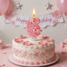 粉色樱花数字蜡烛 0-9 全套，儿童生日蛋糕装饰，少女闪亮花朵蜡烛，甜品桌装饰，派对拍照道具，浪漫氛围蜡烛，适用于生日派对、单身派对、结婚纪念日、母亲节、毕业典礼、毕业派对 - 櫻花主題1 - 查看 4