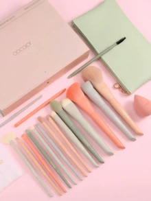 docolor 17件套专业化妆刷套装 | 包含全套面部和眼部化妆刷，采用合成刷毛和木质手柄，纯素且不经动物实验 | 圣诞节、生日、情人节的完美礼物 | 精美礼盒包装，适合送给她、女朋友和化妆爱好者 - 彩色 - 查看 2