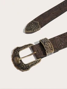 1pc Women's Fashion Casual Retro Printed Belt, Waist Cinching Design, Slimming Effect, Multiple Colors Available, Suitable To Wear With Pants, Dresses, Decorative Accessory For Daily, Casual, Party, Event Occasions - Bronze (bronze Buckle) - View 2