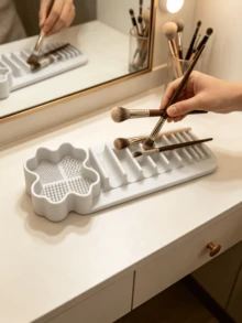 1pc Silicone Makeup Brush Drying Rack 2-In-1 Cleaning And Drying Suction Cup Wall Mounted Makeup Brush Holder Self-Adhesive Cosmetic Tool Storage - Multicolor - View 6