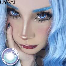 Olhos de fada descartáveis anuais UYAAI para mulheres, na cor azul, com design vívido de 14,5 mm, ideais para cosplay, convenções de quadrinhos, eventos de anime, bailes de máscaras e festas temáticas. - Azul - Ver 5