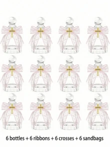 50ml Transparent Glass Holy Water Bottle With Cross Emblem, Lace Bow, Organza Bag, Suitable For Communion, Baptism, Wedding Occasions (Blue) - Multicolor - View 13